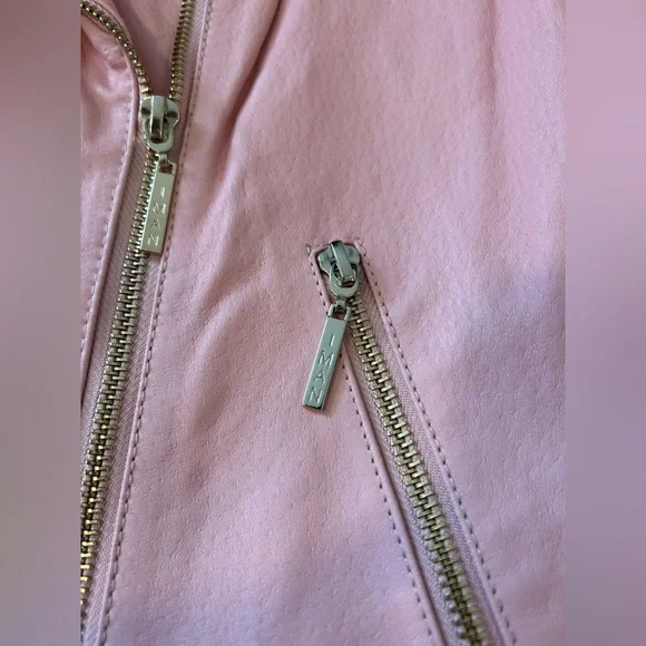IMAN Pink 100% Genuine Leather Moto Zip Jacket Woman Size Large Large Collar - Picture 6 of 9